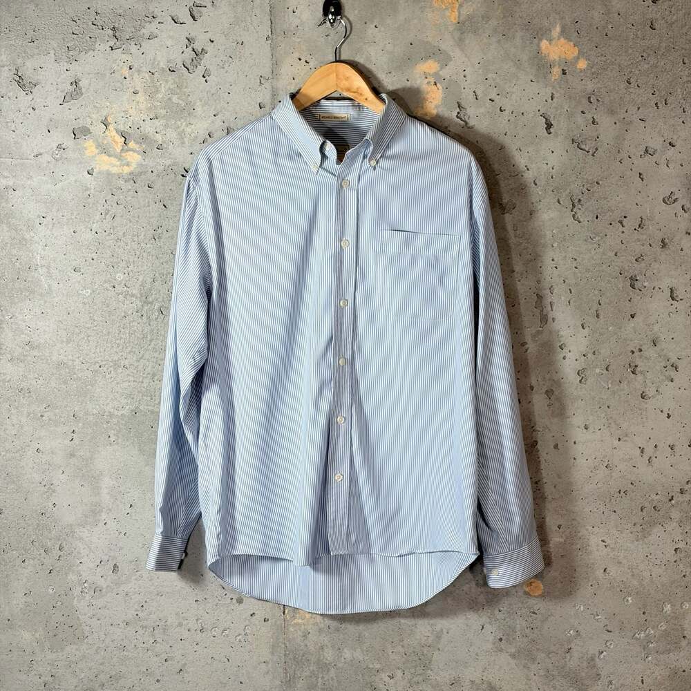 Eddie Bauer Men's Wrinkle Resistant Blue and White Striped Button-Down Shirt
